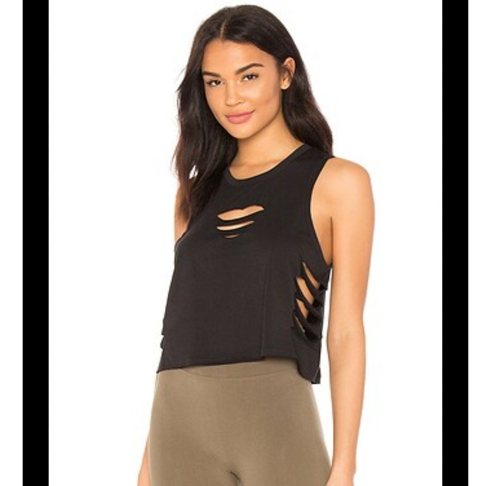 Alo Yoga Cut It Out Tank Top Black Slash Side Ladder Shirt Athleisure Womens Med